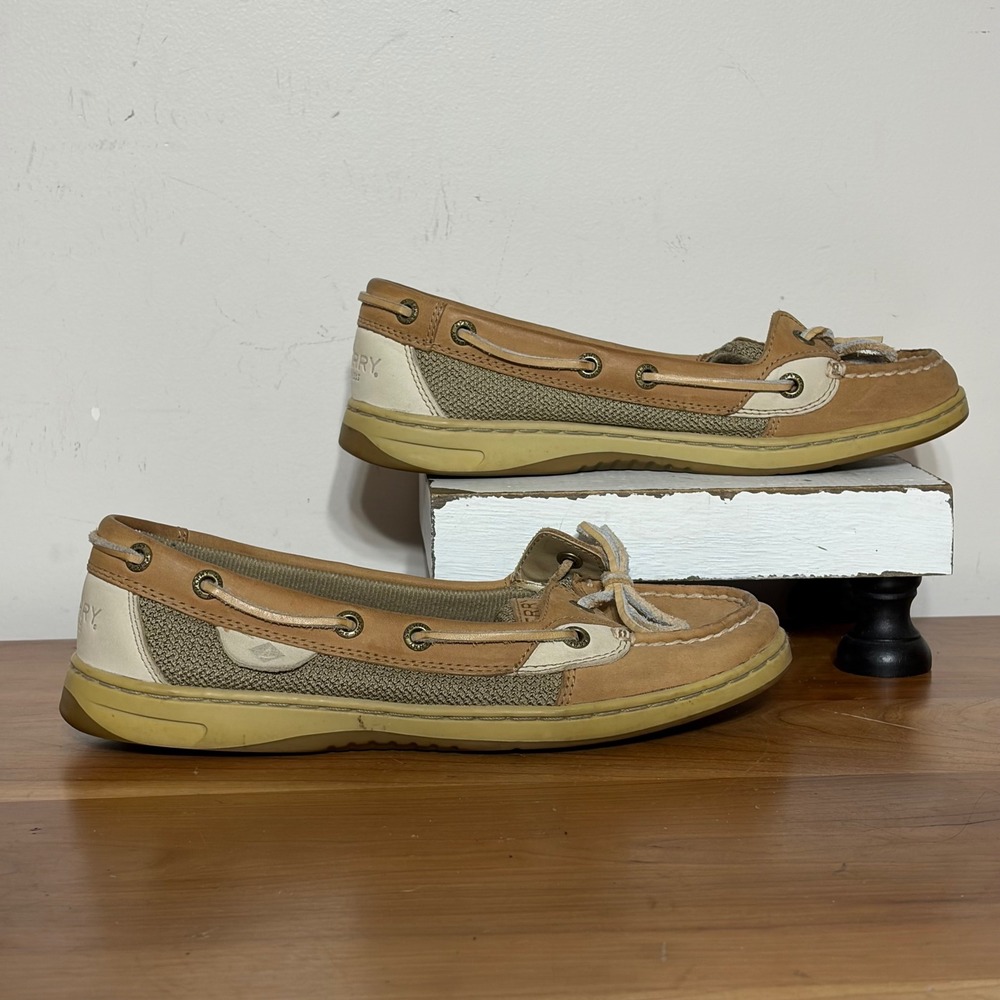 Sperry Top-Sider Bluefish Womens 7M Tan Leather Mesh Boat Shoes 9102047
